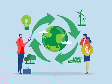 Economic cycle,Business people with magnifier on economic cycle for invests in renewable energy environmental eco economy sustainability concept illustration vector