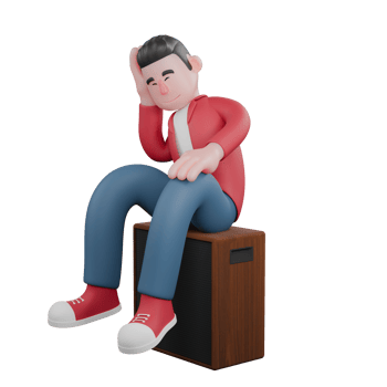 Singing Star 3D Model. A male singer is sitting asleep on a speaker with his head resting on the palm of his right hand. Music Performer png