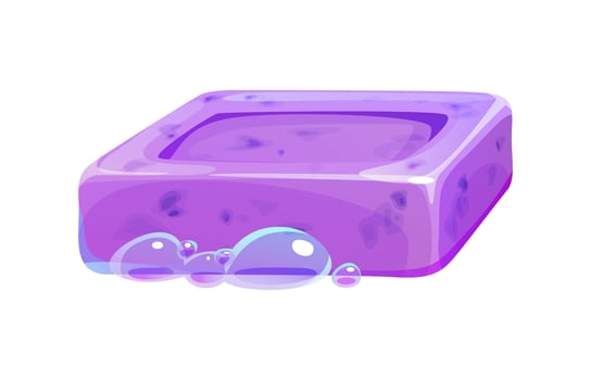 Cartoon lavender soap, isolated purple bar vector