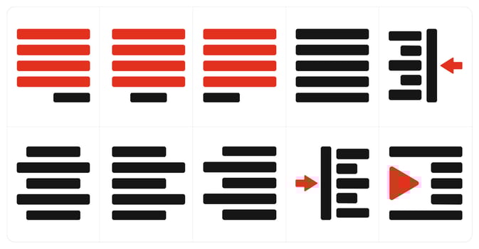 A set of 10 editing tools icons as right justified, center justified, left justified vector