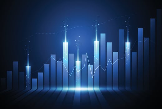 Business candle stick graph chart of stock market investment trading on white background design. Bullish point, Trend of graph vector