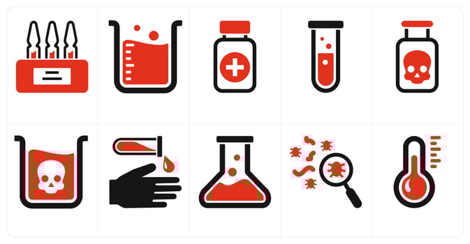 A set of 10 medical icons as ampoule, lab beaker, medication vector