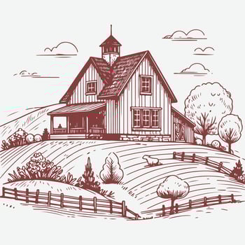 Classic Hand-Drawn Farm Scene vector