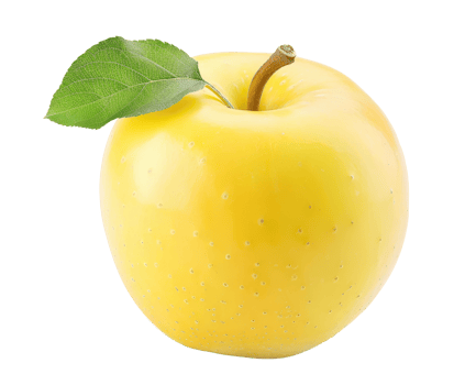 Yellow apple with leaf isolated on transparent background png