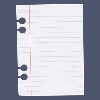 A blank lined sheet of paper with three holes on the left side for binding. vector