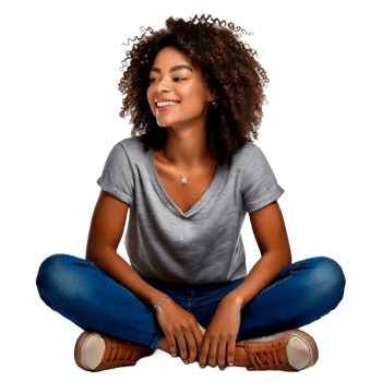 a woman sits. a woman in jeans png