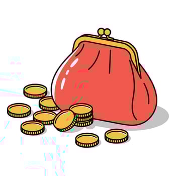 Red Purse with Gold Coins Tumbling Out Illustration vector