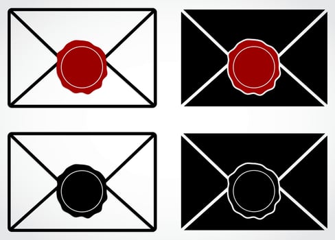 letter with wax seal icon set vector