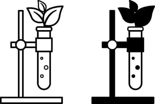 Biology icons. Black and White Icons of Laboratory Test Tube with Plant. Studying the Subject at School. Education Concept vector