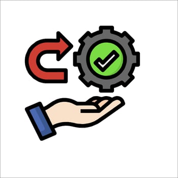 A hand holding a gear and a green check mark vector