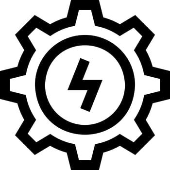 A black and white gearwheel with a lightning bolt vector
