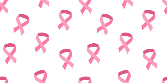 Breast cancer awareness month. Seamless pattern with pink ribbons on light background. Concept of struggle and hope. vector