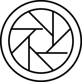 A black and white logo of a camera lens vector