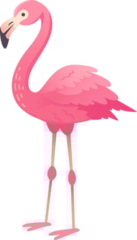 Cartoon flamingo with pink plumage and long legs standing on a white background, a symbol of elegance and exotic beauty vector