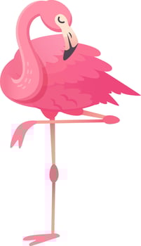 Cartoon flamingo balancing gracefully on one leg, showcasing its vibrant pink plumage and elegant posture vector