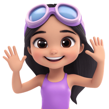 A cartoon girl wearing purple swim goggles and a purple swimsuit png