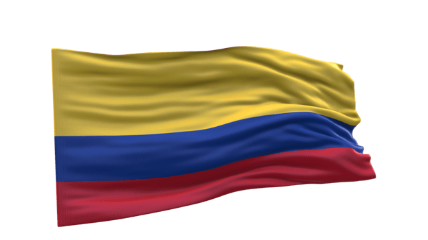 Colombia Flag 3d render waving fabric textured clipart transparent background image png