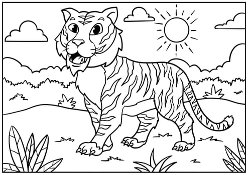 Tiger coloring page for children vector