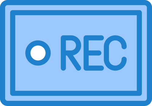 A blue button with the word rec on it vector
