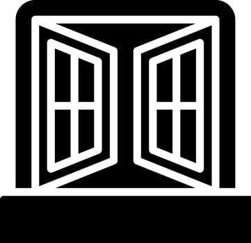 A black and white icon of an open window vector