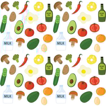 Seamless pattern with various foods like vegetables flat style. vector