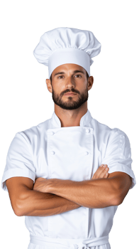Serious chef in white uniform with arms crossed on transparent background, professional pose png