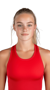 Young woman in red athletic tank top smiling on transparent background, fit and healthy png