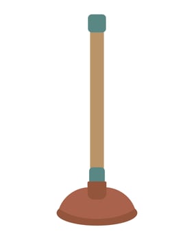 Plunger for removing blockages, cleaning toilets and bathrooms. Isolated illustration in clip art style vector