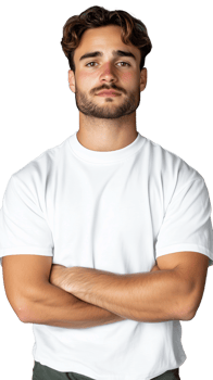 Confident man in white shirt with arms crossed on transparent background, strong expression png