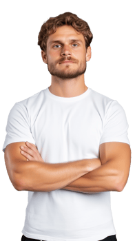Confident man in white shirt with arms crossed on transparent background, strong and serious pose png