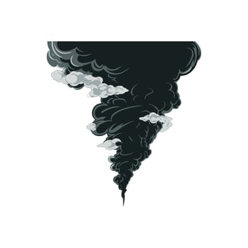 A black and white illustration of a cloud with smoke coming out of it vector