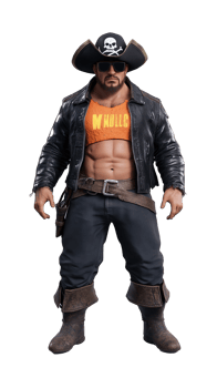 Strong man in black pirate costume posing confidently on transparent background, adventurous and fierce look png
