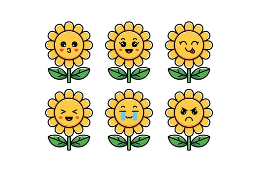 Cute Sunflower Mascot Collection with Various Expressions for Everyone vector