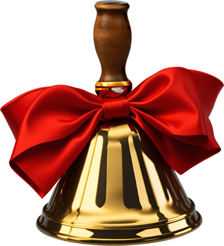 Golden glossy cut out bell with red bow png