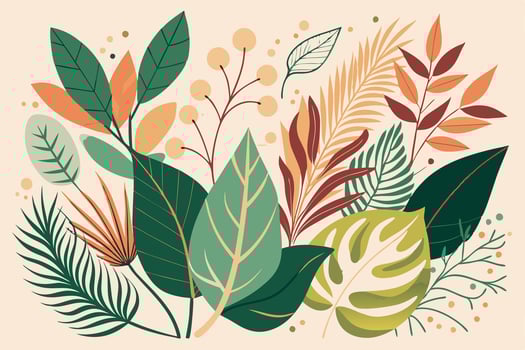 illustration of tropical plants and leaves vector