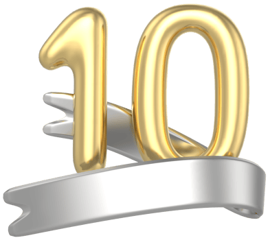 Happy Anniversary Number 10 Gold 3D Render png