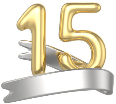 Happy Anniversary Number 15 Gold 3D Render png