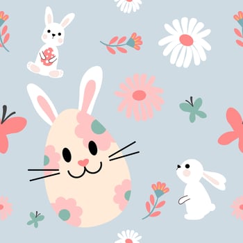 Easter bunny and flowers pattern vector