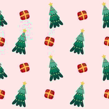 Christmas tree pattern with presents and trees vector