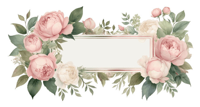 Pink flowers and leaves frame with a blank sign png