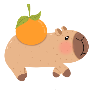 Capybara carries an orange on his back. png