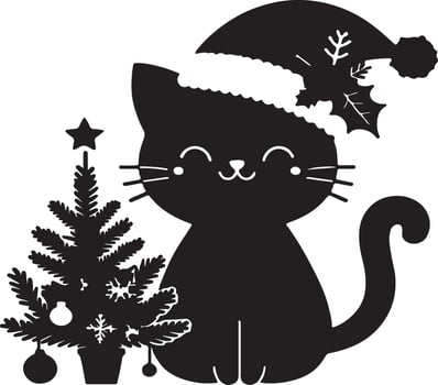Hand drawn cartoon cat illustration for christmas season celebration vector