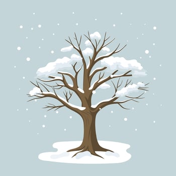 Winter tree covered with snow on a blue background. Illustration. vector