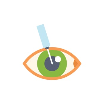Medical syringe injecting green human eye during surgery vector