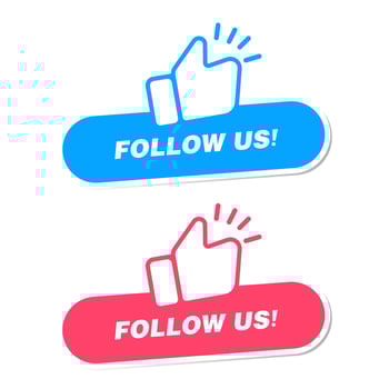 Blue and red Follow Us buttons with thumbs up icons,social media symbols for like,follower actions, online sign for increasing followers,advertising media icons for digital platforms,button design vector