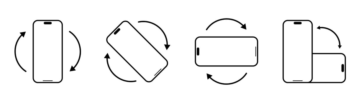 Rotate smartphone icon, mobile phone symbol showing rotation, horizontal and vertical moving arrows, design for mobile use vector
