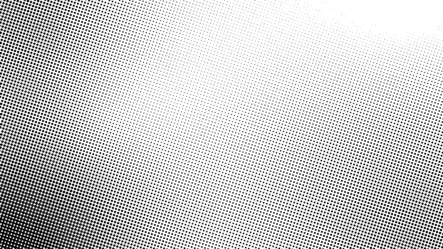 Black and white dotted halftone gradient with blank space in center. Contrast half tone background. Frequent dotted Monochrome texture. Black ink dot on transparent backdrop. Abstract dotwork. vector