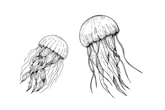 beautiful jellyfish. Hand painted line sketch. Graphic clip art isolated on background. Underwater illustration. For designers, invitations, decoration, postcards, wrapping paper, scrapbooking vector