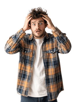 A man is holding his head with his hands png