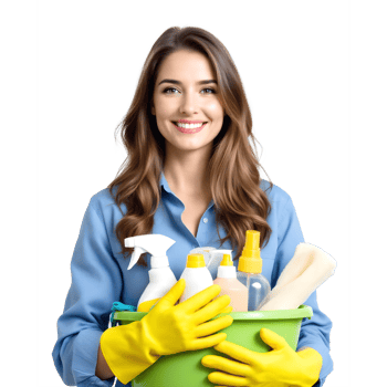 Everything you need to keep your house fresh. an unrecognizable person holding a bucket with cleaning supplies at home. png